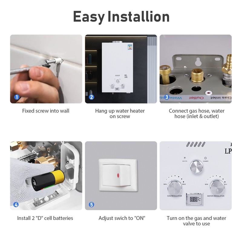 Tankless Water Heater 10L-LPG Propane Instant Hot Water Heater carefully