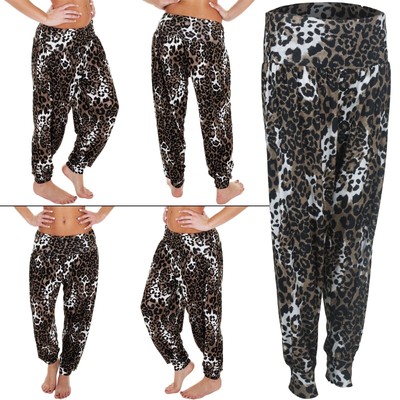 Womens Brown Cheetah Print Ali Baggy Harem Trouser Ladies Hareem Pants