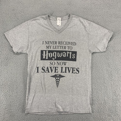 Harry Potter Shirt Mens Medium Gray Hogwarts Magic Casual