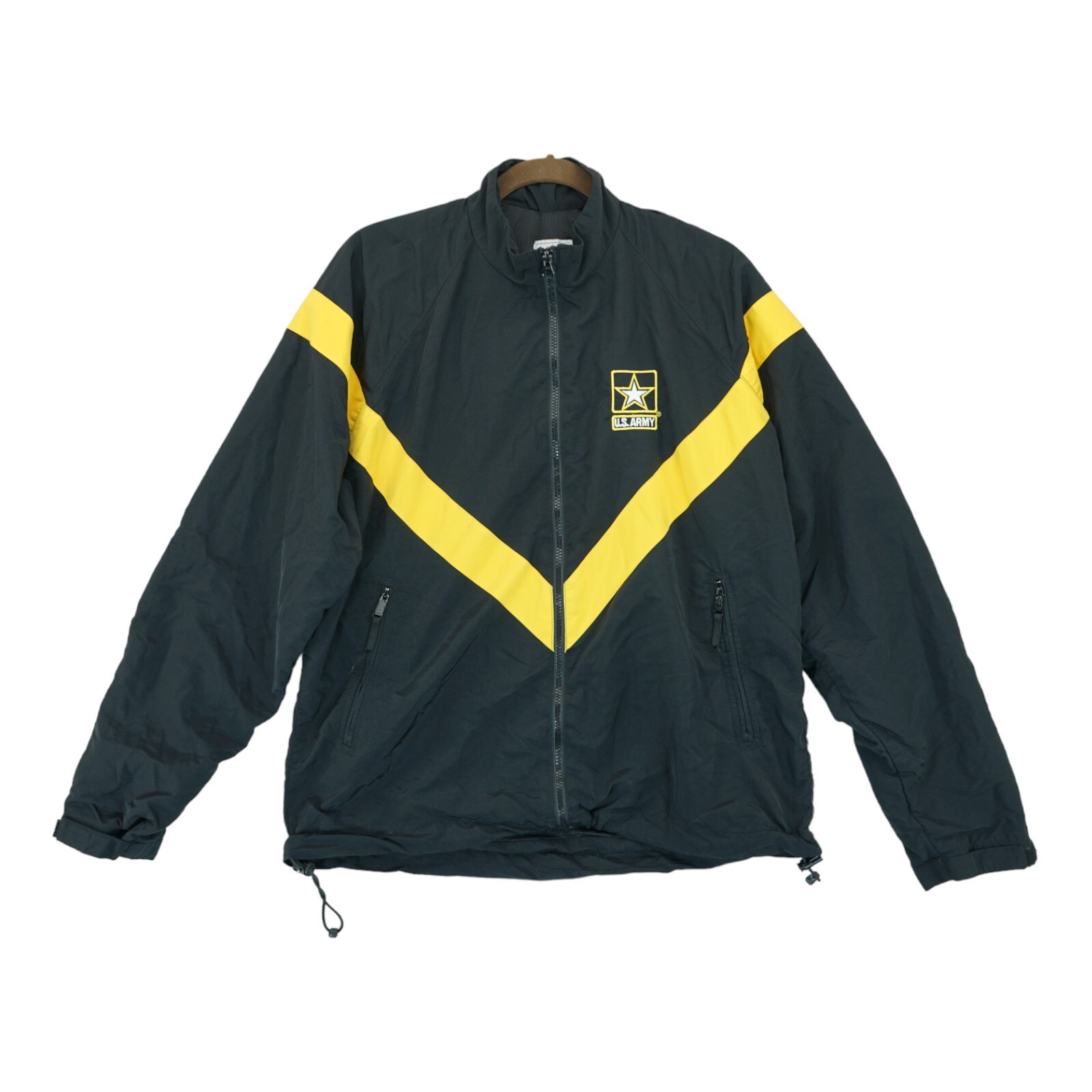 US Army Jacket Medium Black Yellow Full Zip Logo Zipper