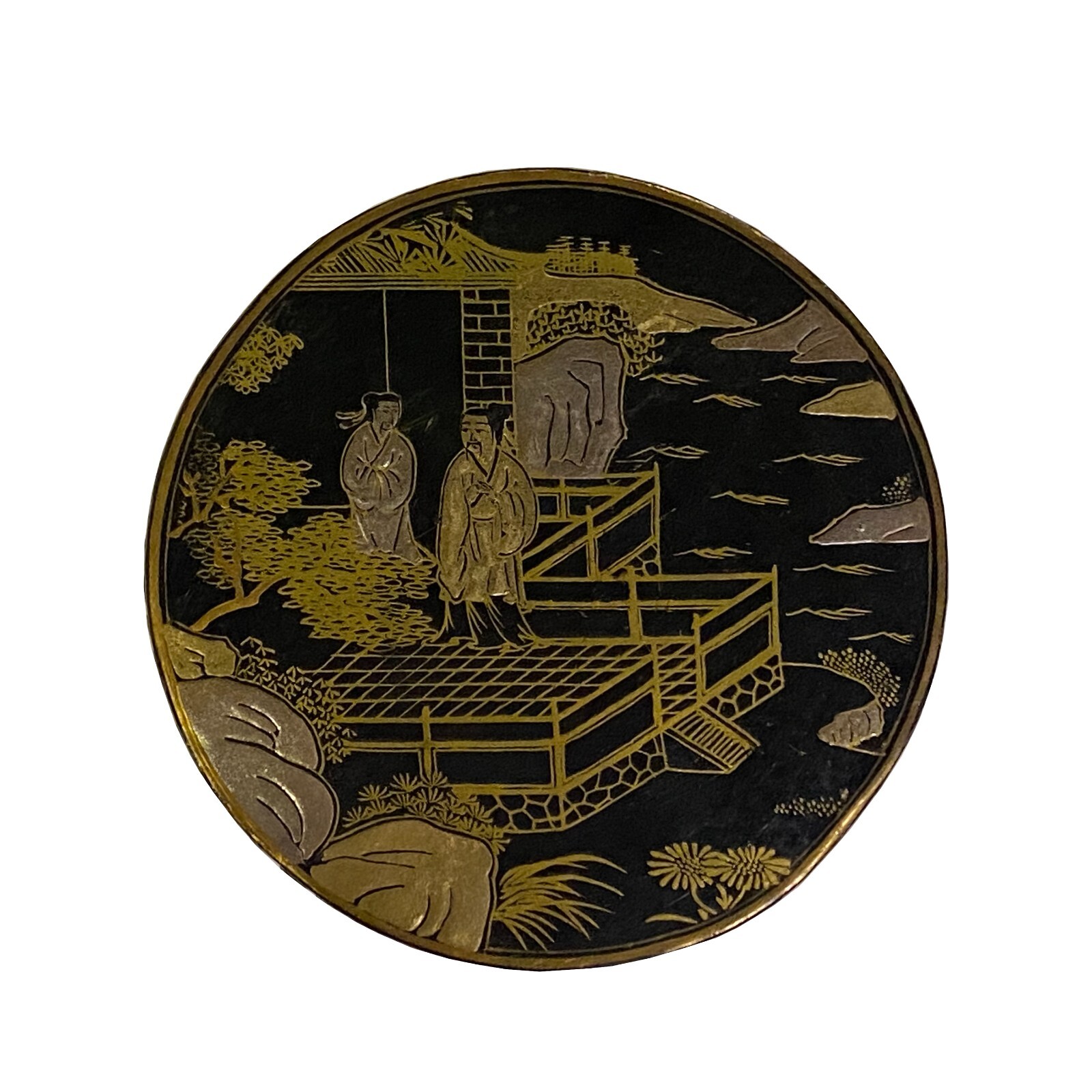 Chinese Black Lacquer Golden Graphic Round Display Box ws2230S Chinese Black Lacquer Golden Graphic Round Display Box ws2230S