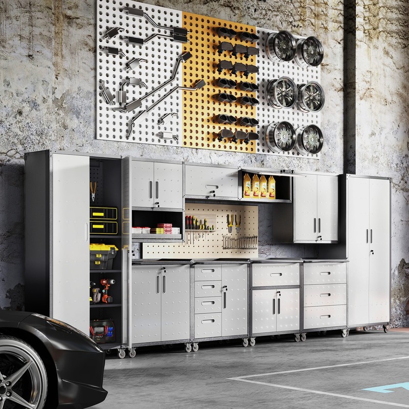Metal Garage Storage Cabinets System Wall Cabinet Rolling Cart Chest