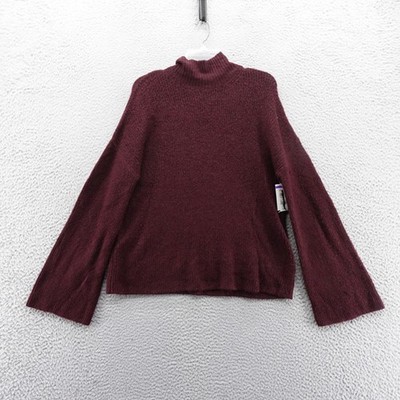 French Connection Mock Neck Bell Sleeve Cozy Knit Sweater Burgundy XS NEW