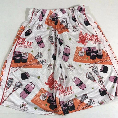 Flow Society Lacrosse Mens Sushi Rolls Mesh Shorts White Multicolor Sz M