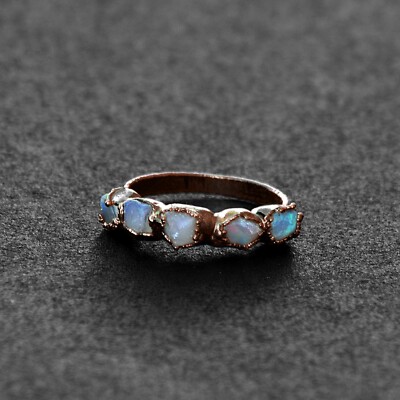 Natural Raw Fire Opal Gemstone Handmade Gold Electroplated Fashion Jewelry Ring
