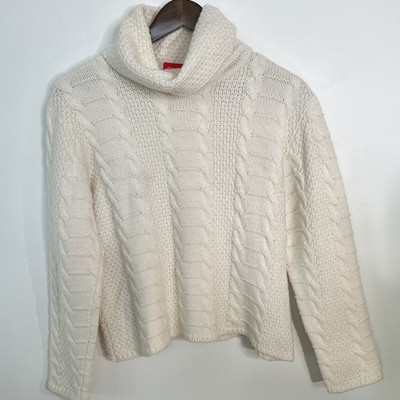 Alain Manoukian Cowl Merino Wool Sweater Cream Ivory Women s S M Made In Spain