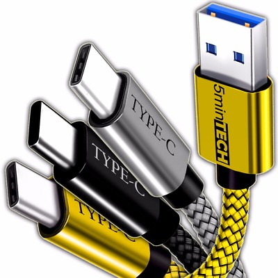3-PACK Type-C Nylon Braided USB Data Sync Charger Charging Cable Cord