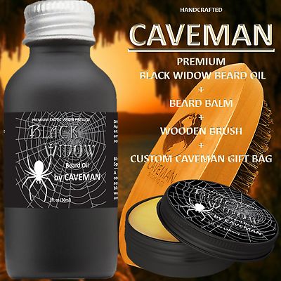 Hand Crafted Caveman  Beard Grow Oil KIT Beard Oil + Balm Boars Hair Beard Brush