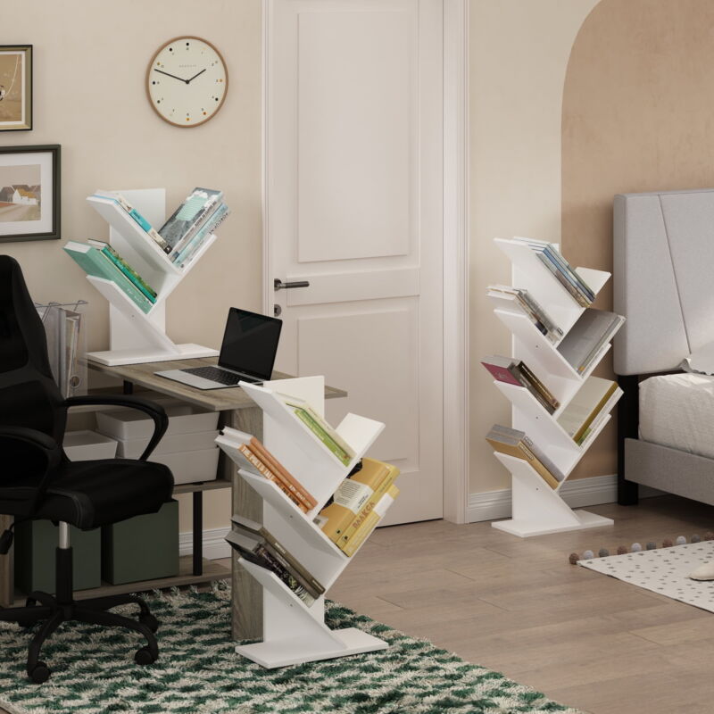 Furinno Tree Bookshelf 3-Tier Floor Standing Tree Bookcase, White