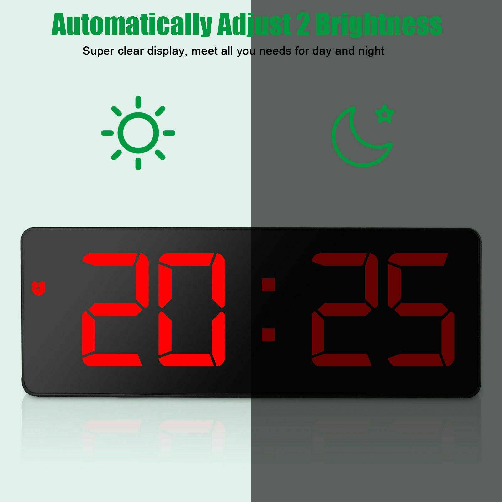 Digital LED Desk Alarm Clock Large Mirror Display USB Snooze Temperature Mode US