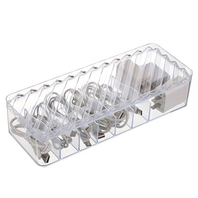 Clear Plastic Desk Accessories Storage Box with Lid, Cable Management Box Pow...
