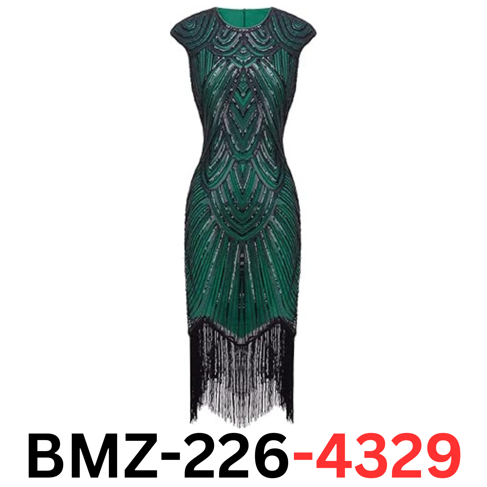 FAIRY COUPLE 1920s Sequined Embellished Tassels Hem Flapper Dress Green Black, S