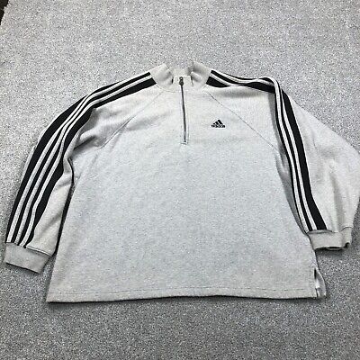 Adidas Sweatshirt Men Large Gray Black Pull Over Sweater Quarter Zip 3 Stripes H