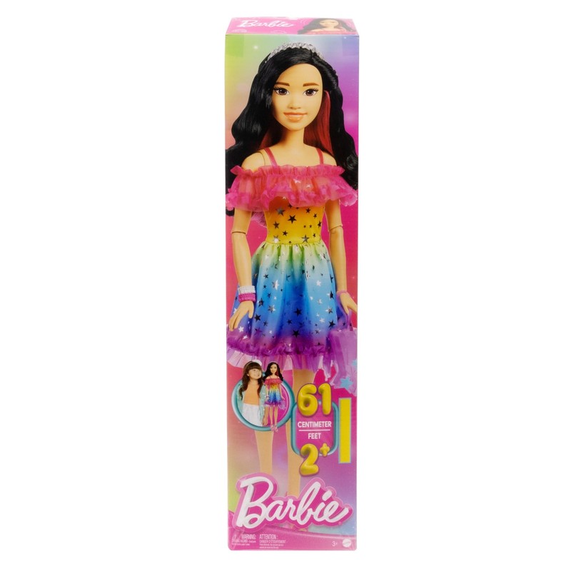 Barbie Rainbow Dress 28-Inch Large Doll with Black Hair and Styling Accessories
