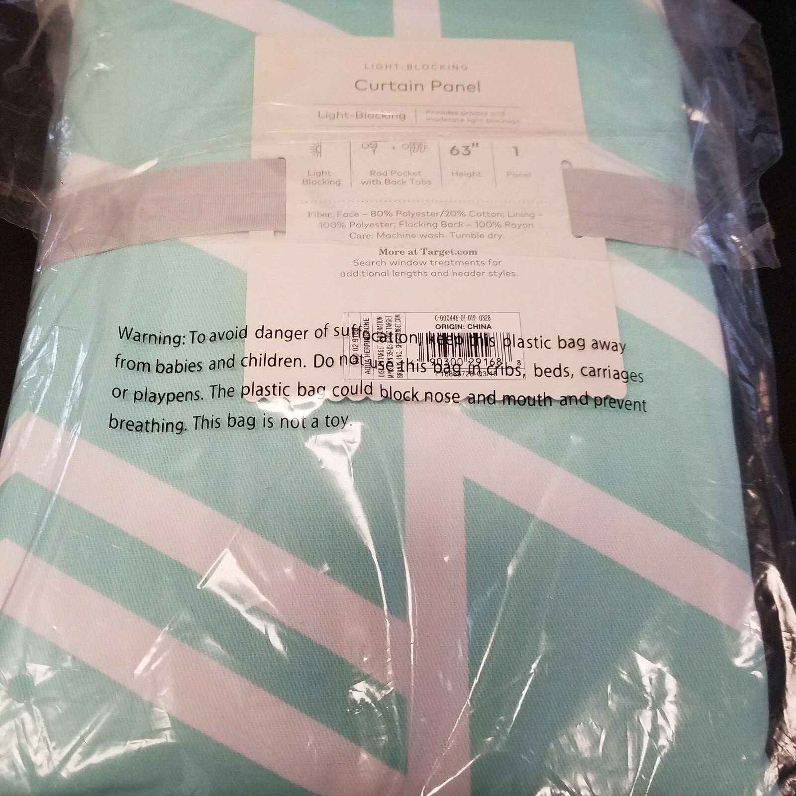 Cloud Island Aqua Herringbone 1 Light Blocking Panel Rod Pocket 42