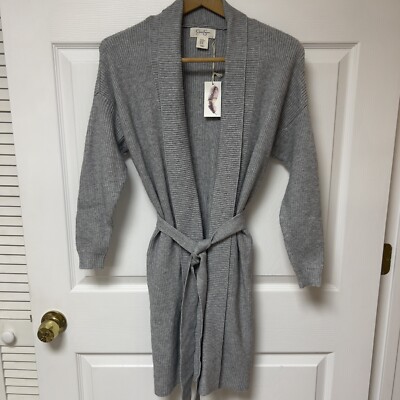 Jessica Simpson Cardigan Sz XS Gray Ultra Soft Open Front Tie Belt Pockets Long