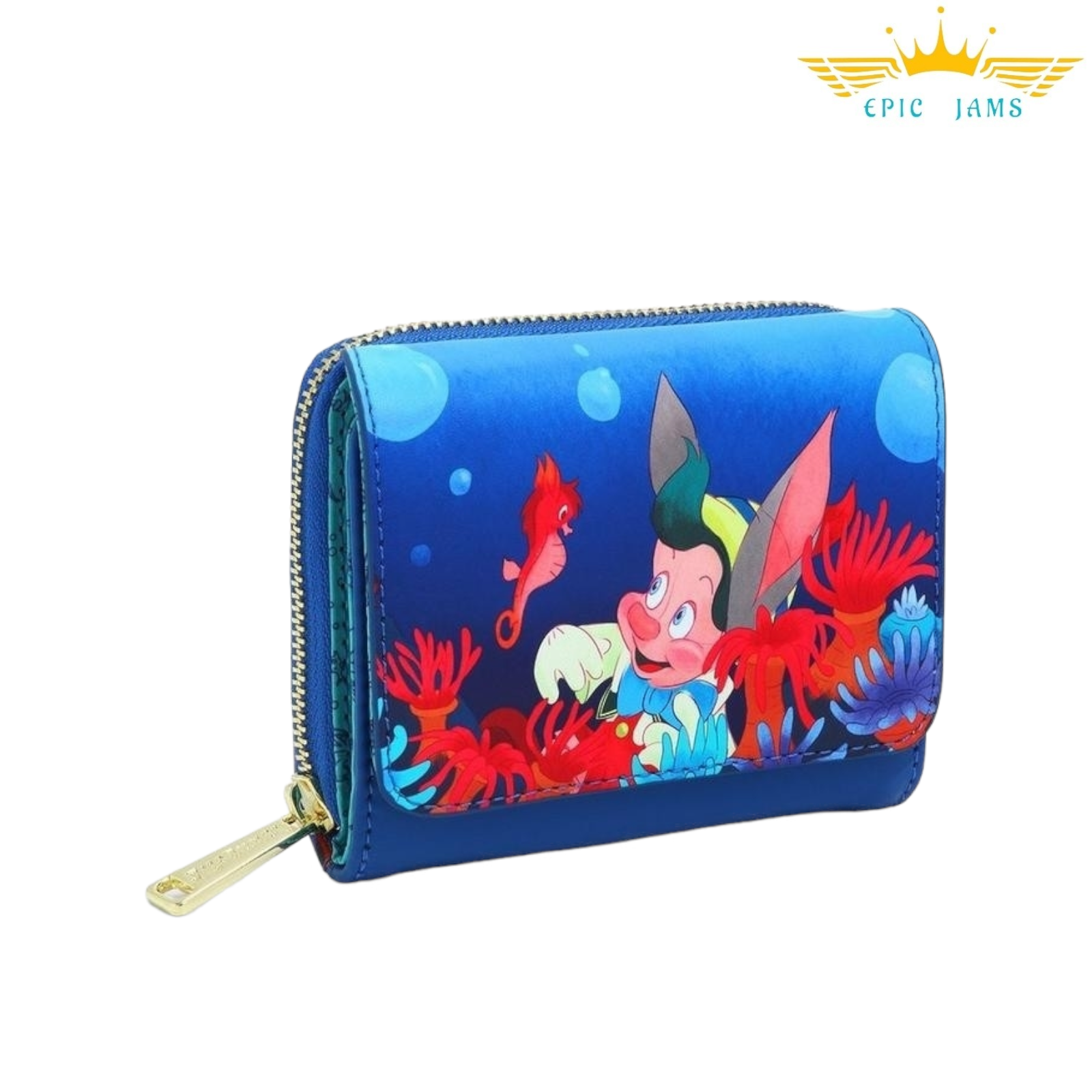 Loungefly  ウォレットピノキオ Disney 二つ折り財布 Loungefly Disney Pinocchio Underwater Small Zip Wallet New