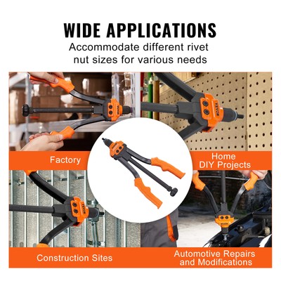 VEVOR Rivet Nut Tool 14in Rivnut Tool Kit 7 PCS Mandrels and 70 PCS Rivet Nuts