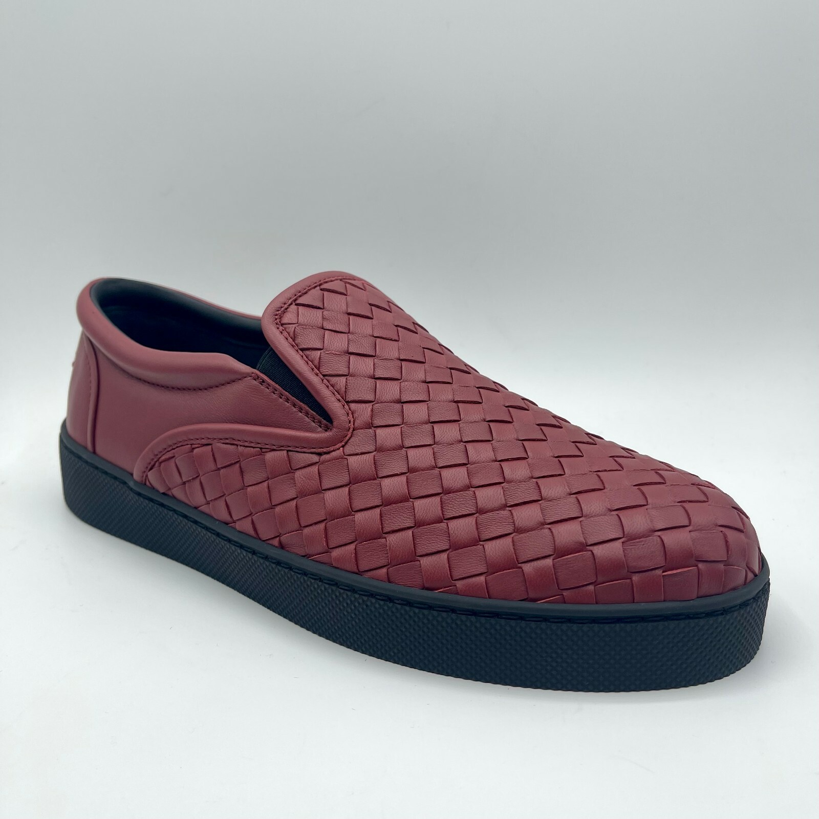 Pre-owned Bottega Veneta $710  Men's Red Leather Woven Slip On Sneaker 190809 6453