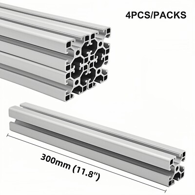 T Slot 4040 Aluminum Extrusion EU Standard Anodized 300mm 11.8'', 4pcs Silver