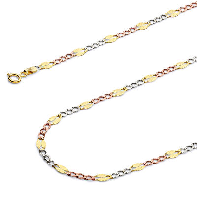 Pre-owned Wellingsale 14k Tri Color Gold Solid 3.5mm Figaro 3+1 Chain Necklace