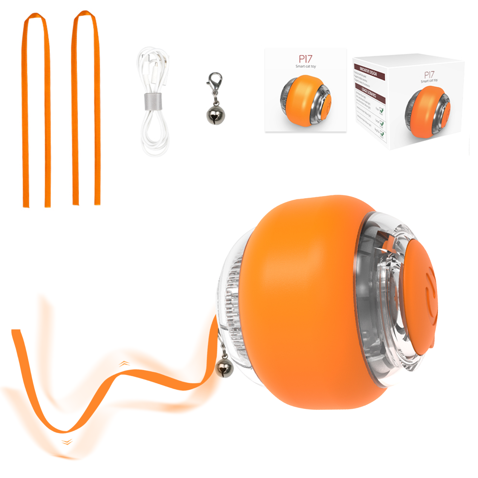 Interactive Cat Toy Balls w/ Ring Bell LED Ribbon Automatic Smart Bouncing Balls