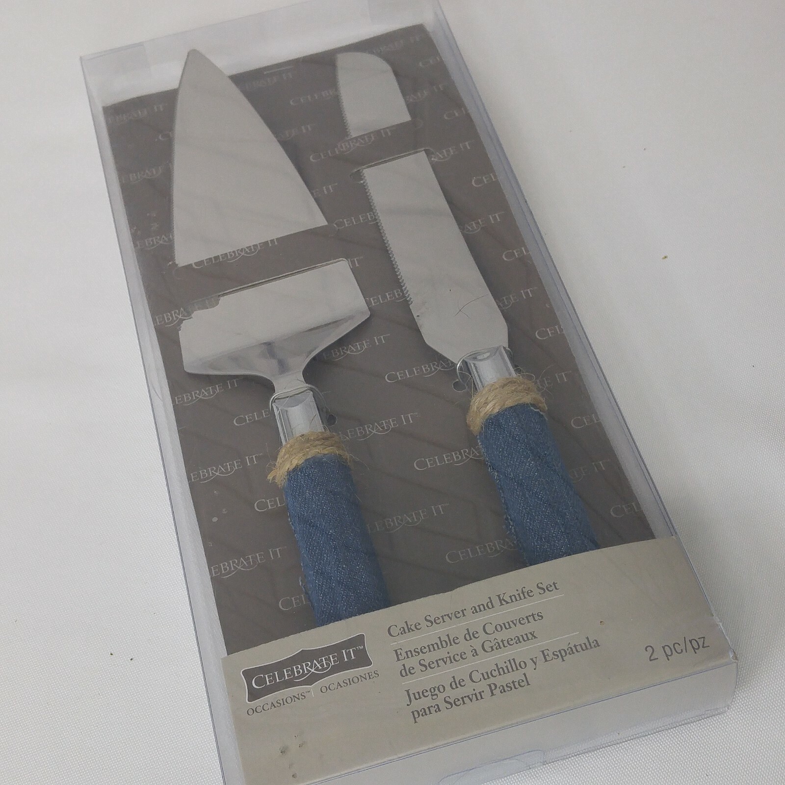 Blue Jean Denim Lace Wedding Guest Book Pen Cake Server Knife Set Country Farm