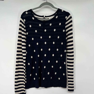 Clements Ribeiro Polka Dots Striped Sweater Size L Extra Fine 100% Merino Wool