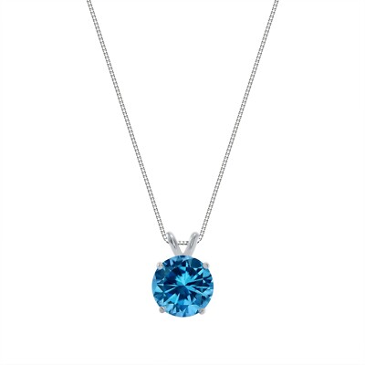 Pre-owned Shine Brite With A Diamond 2.75 Ct Round 14k White Gold Blue Simulate Diamond Solitaire Pendant Necklace 18