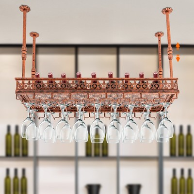Ceiling Mount Wine Glass Rack Bar Cafe Kitchen Hanging Wine Bottles Holder Shelf