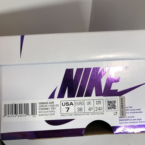 Pre-owned Jordan Brand Women's Nike Air  1 High Og Shoes White Court Purple Cd0461-151