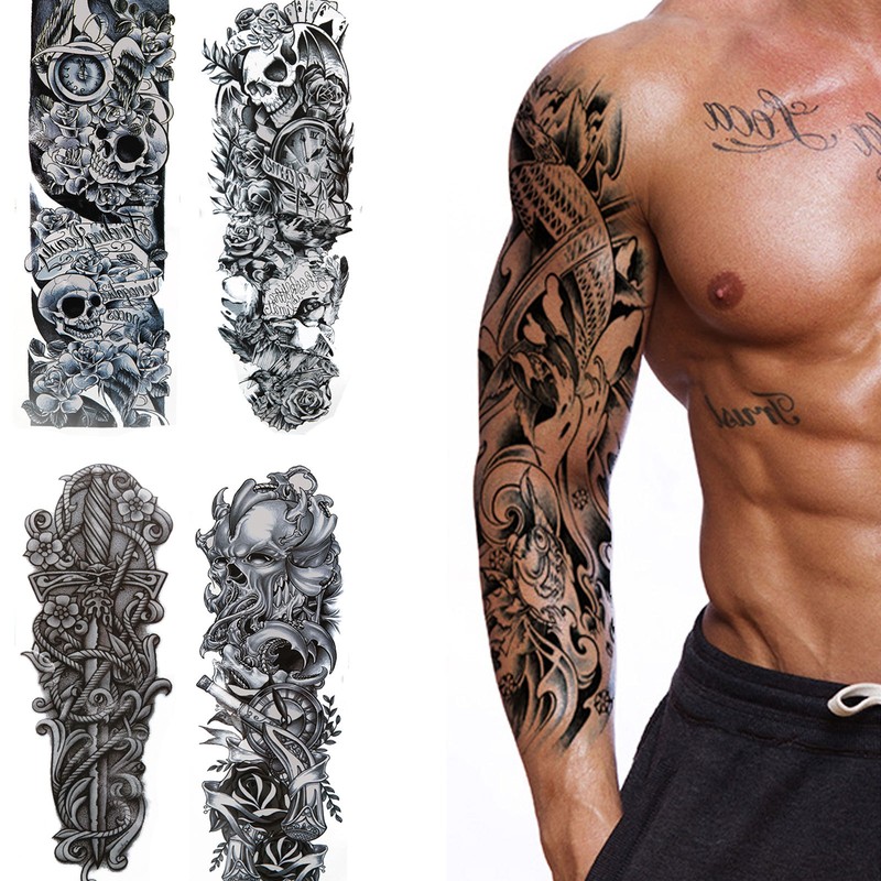 4 Men Large 3d Arm Removable Temporary Tattoo Transfer Paper Body Art Flower Uk Ebay