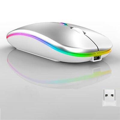 Wireless Bluetooth Mouse,LED Dual Mode Rechargeable Silent Slim Laptop Mouse,...