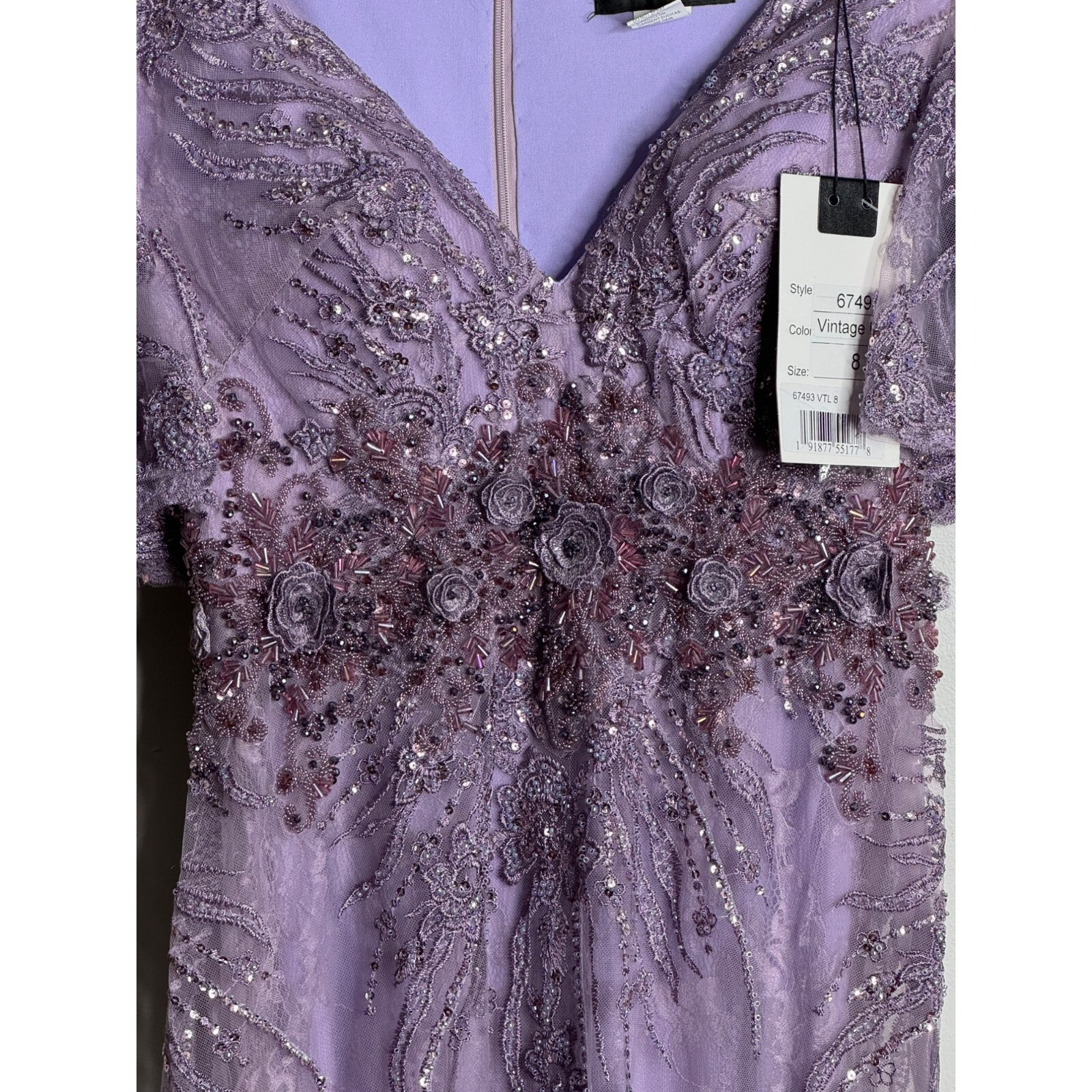 Pre-owned Mac Duggal Vintage Lilac Flutter Sleeve Evening Gown Maxi Dress Size 8 67493 In Purple