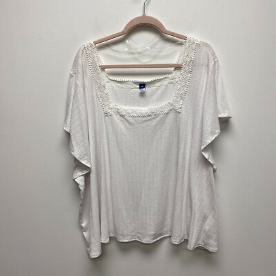 Old Navy Womens White Ribbed Pointelle Knit Flutter Sleeve Square Neck Top 4X