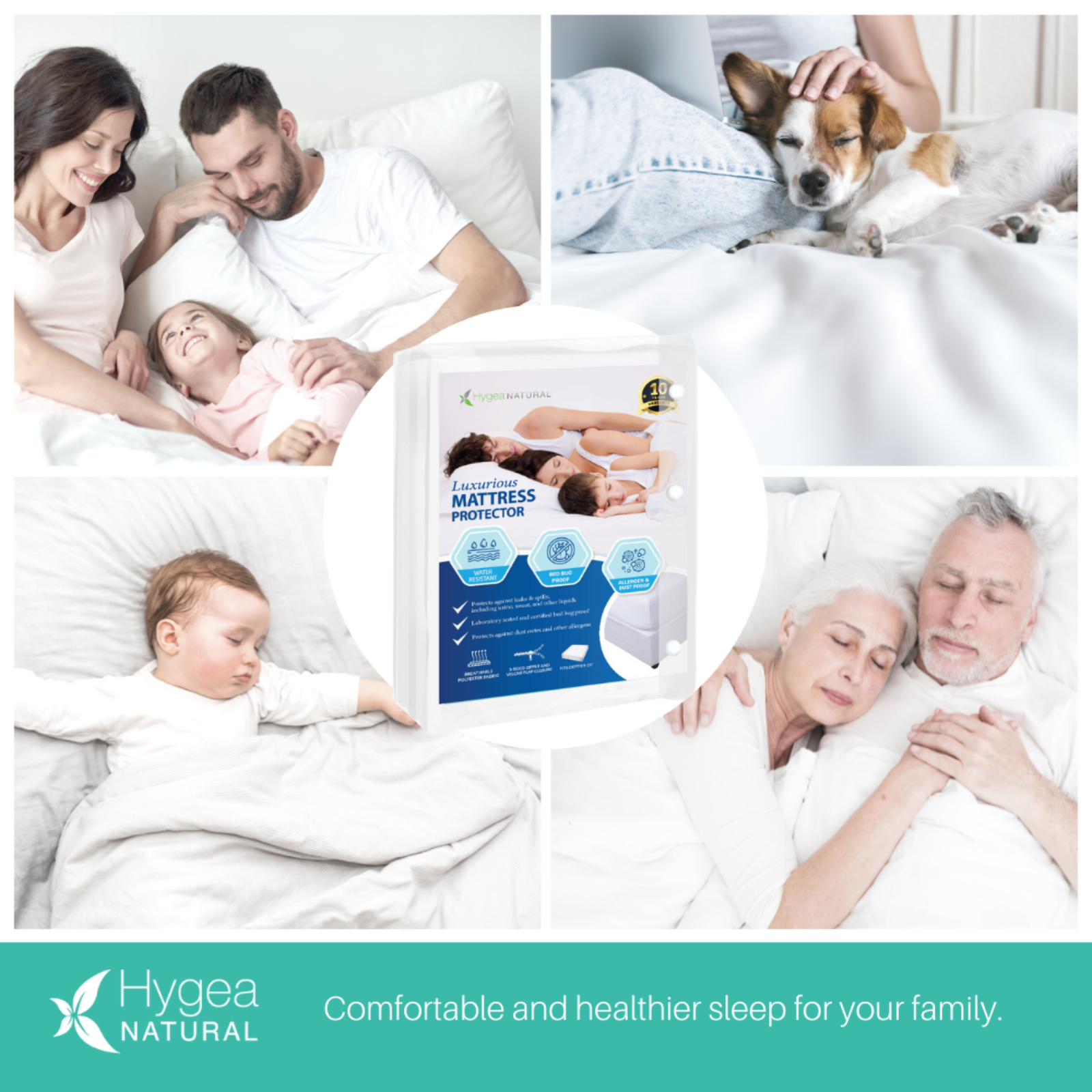 Hygea Natural Luxurious Bed Bug Water Resistant Mattress Cover/Encasement