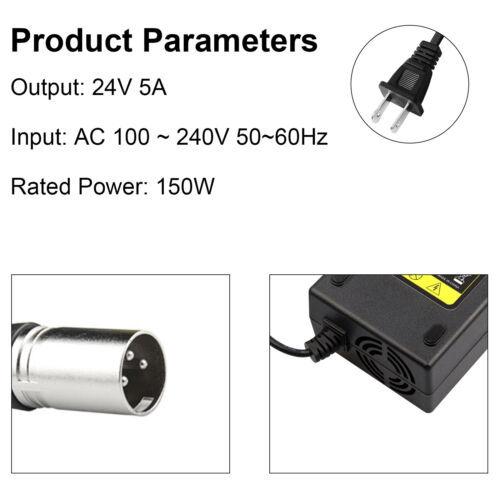 24V 2A/5A XLR Mobility Electric Scooter Wheelchair Gel/Lead Acid Battery Charger