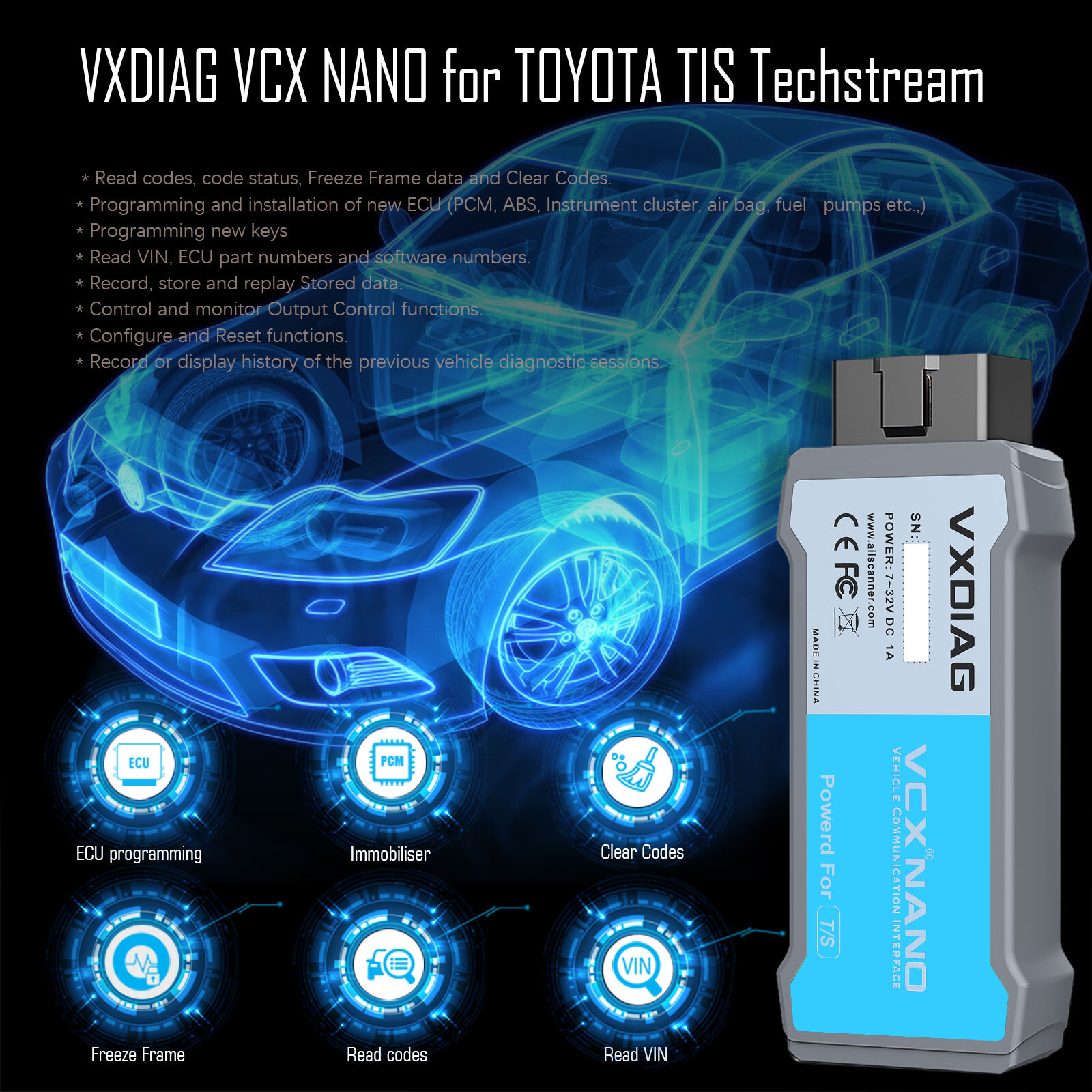 VXDiag VCX NANO Fit for Toyota OBD2 Diagnostic Tool TIS Techstream