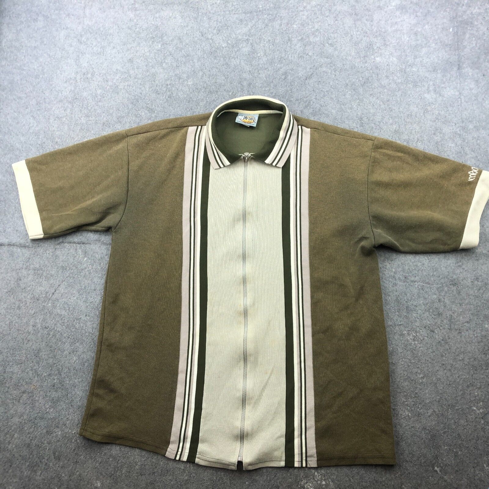 VINTAGE Funky Menace Shirt Mens XL Green Beige Full Zip VINTAGE Funky Menace Shirt Mens XL Green Beige Full Zip