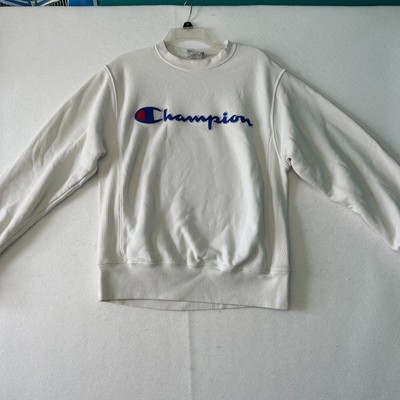 Champion Reverse Weave Pullover Crewneck Sweatshirt sz S White LOGO spellout