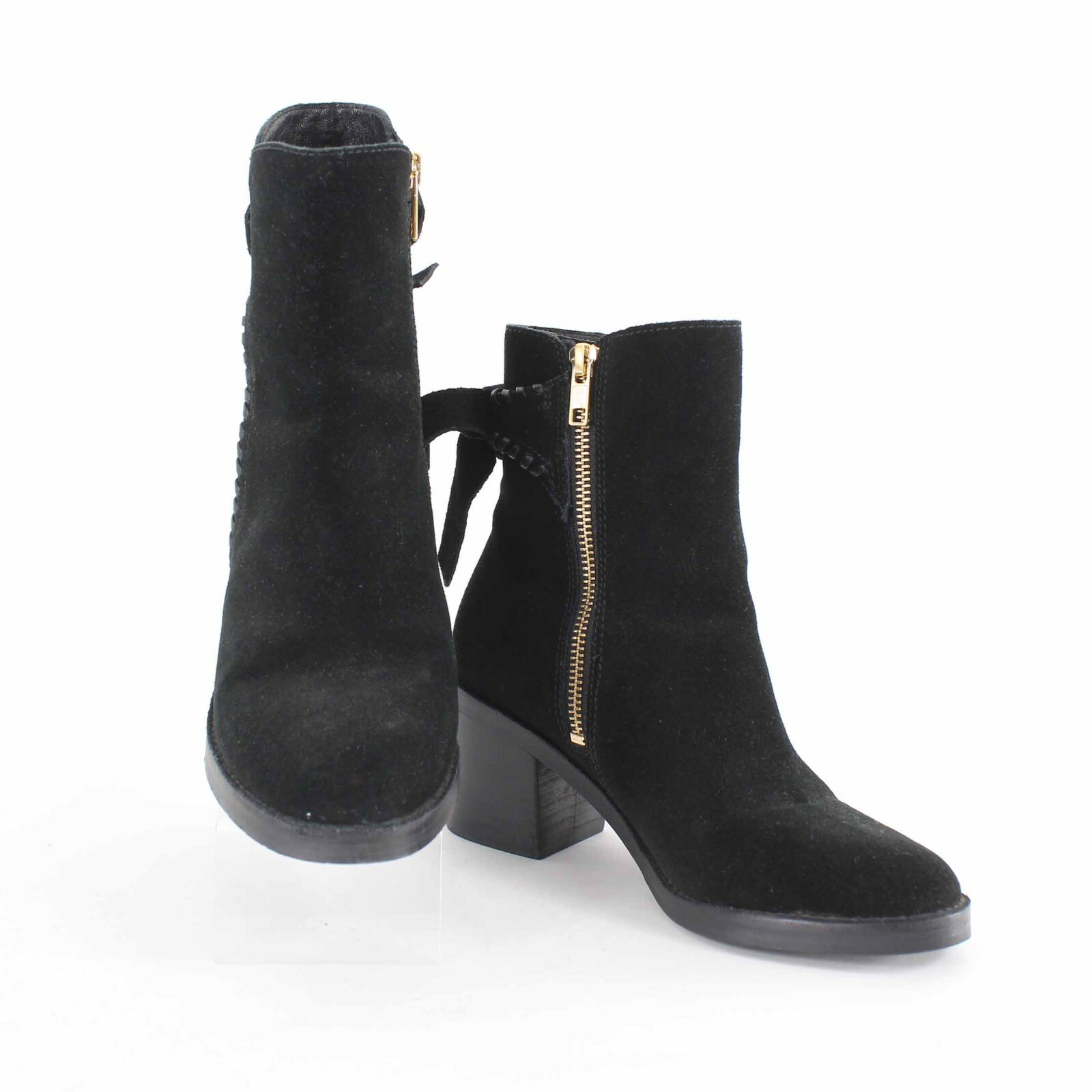 UGG ブーツ Ugg Sz 6 Black Suede Fraise Whipstitch Side Zip 2.5