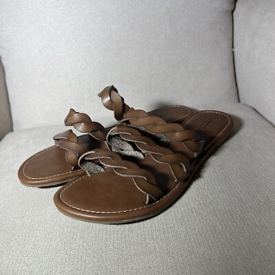 New Anna & Ava Womens 9 Braided Faux Leather Slides Flats Sandals Brown