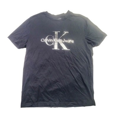 Calvin Klein Men's CK Logo Graphic T-Shirt Medium Black Metallic Silver Print P3