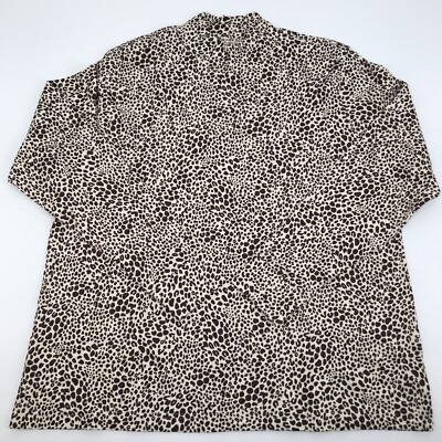 Lands' End Leopard Animal Print Women's Top XL Mock Turtle Neck Shirt Brown