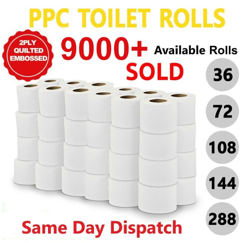 36,72,144,288 2ply Toilet Rolls Quilted Embossed Paper Luxury Tissue Roll Bulk