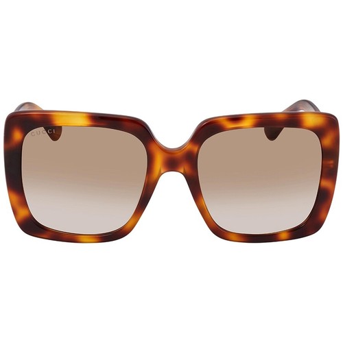 Pre-owned Gucci Women's Sunglasses Havana Acetate Square Frame Brown Lens Gg0418s 003