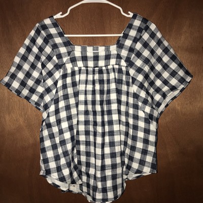 Chris & Carol Plaid Womens S/S Shirt Size Small NWOT Cotton Navy/White