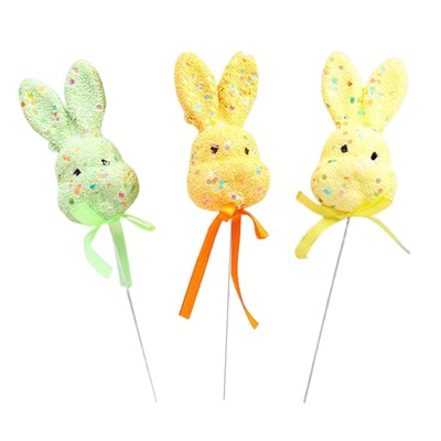 Easter Bunny Ornaments 3pcs Decorative Easter Rabbit Floral Picks for Party