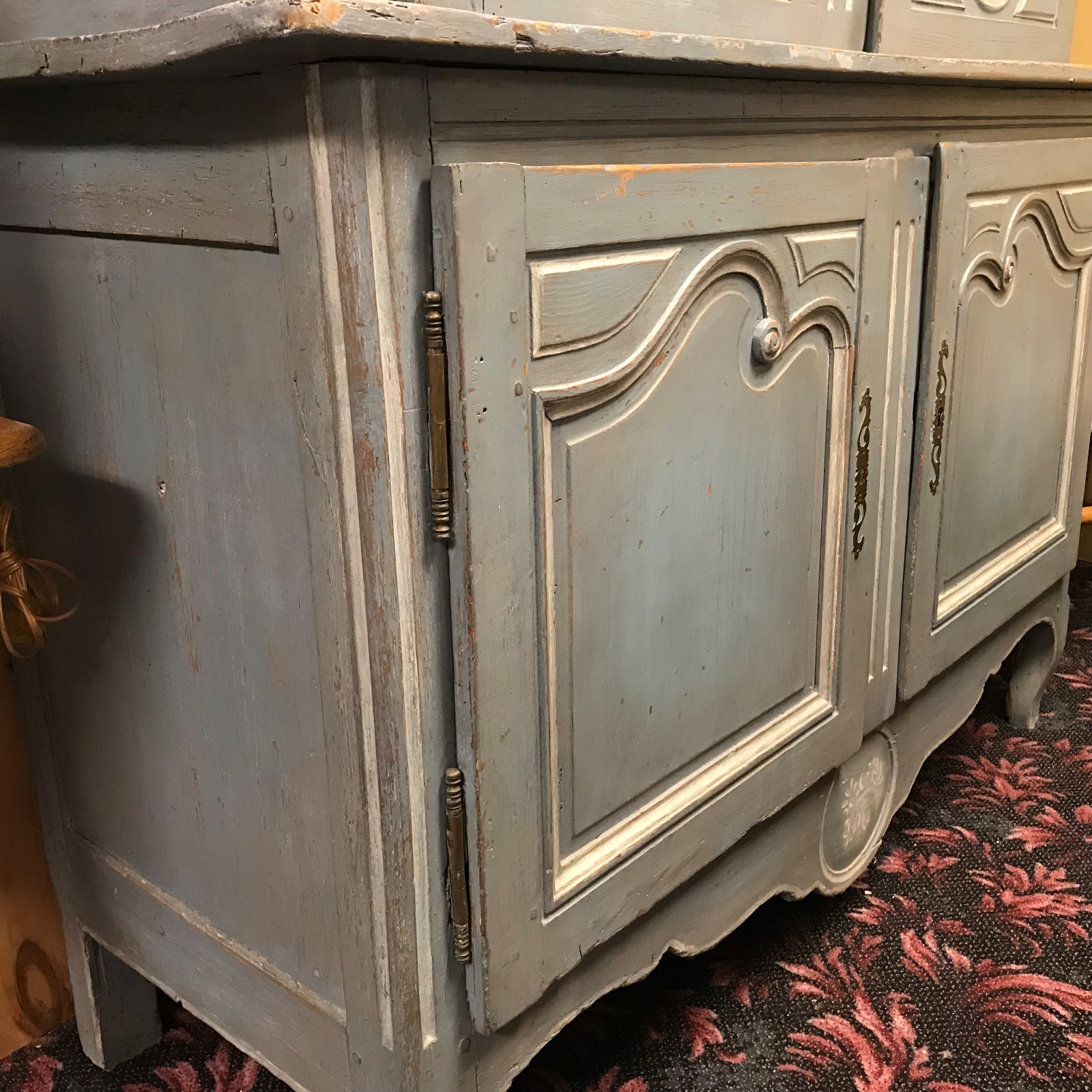 18th Century French 2 Part Cabinet / Armoire in Blue Wash