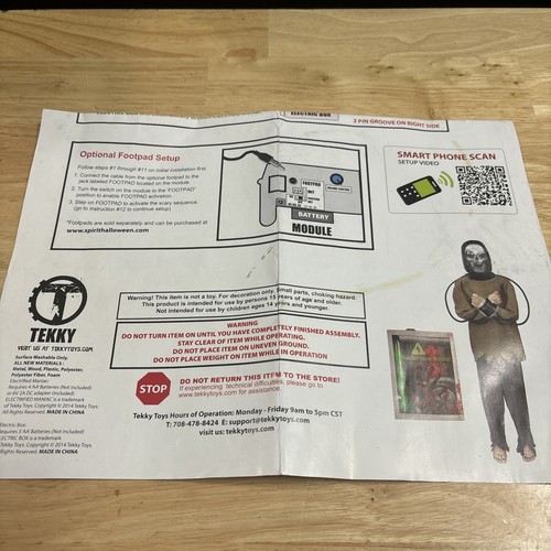 Spirit Halloween Tekky Electrified Maniac Prop Instruction Manual Only READ!